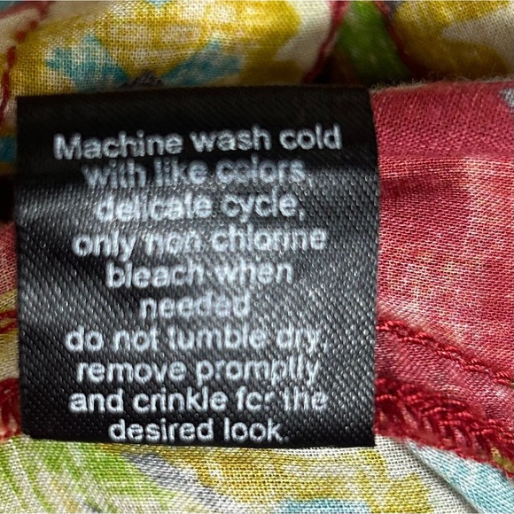 Cino Medallion Button Down Shirt Women's S Velvet Trim Red Crinkle Cotton BOHO - Picture 8 of 12